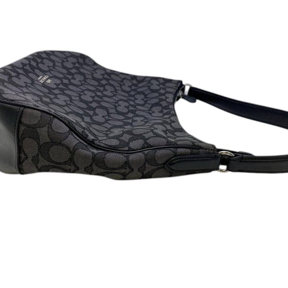 Coach Signature Zip-Top Hobo Bag – Black & Gray Monogram Canvas - Picture 6 of 14